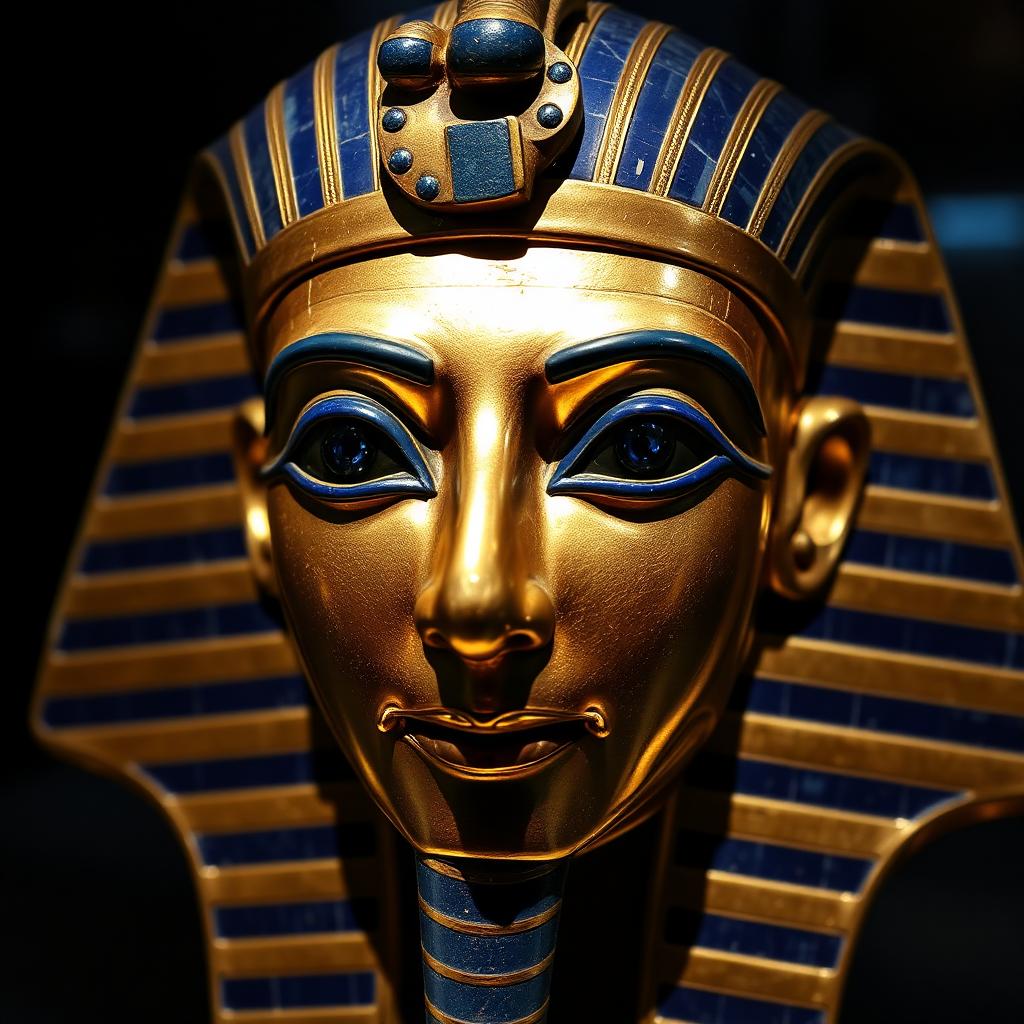 Egyptian pharaoh mask inlaid with lapis lazuli